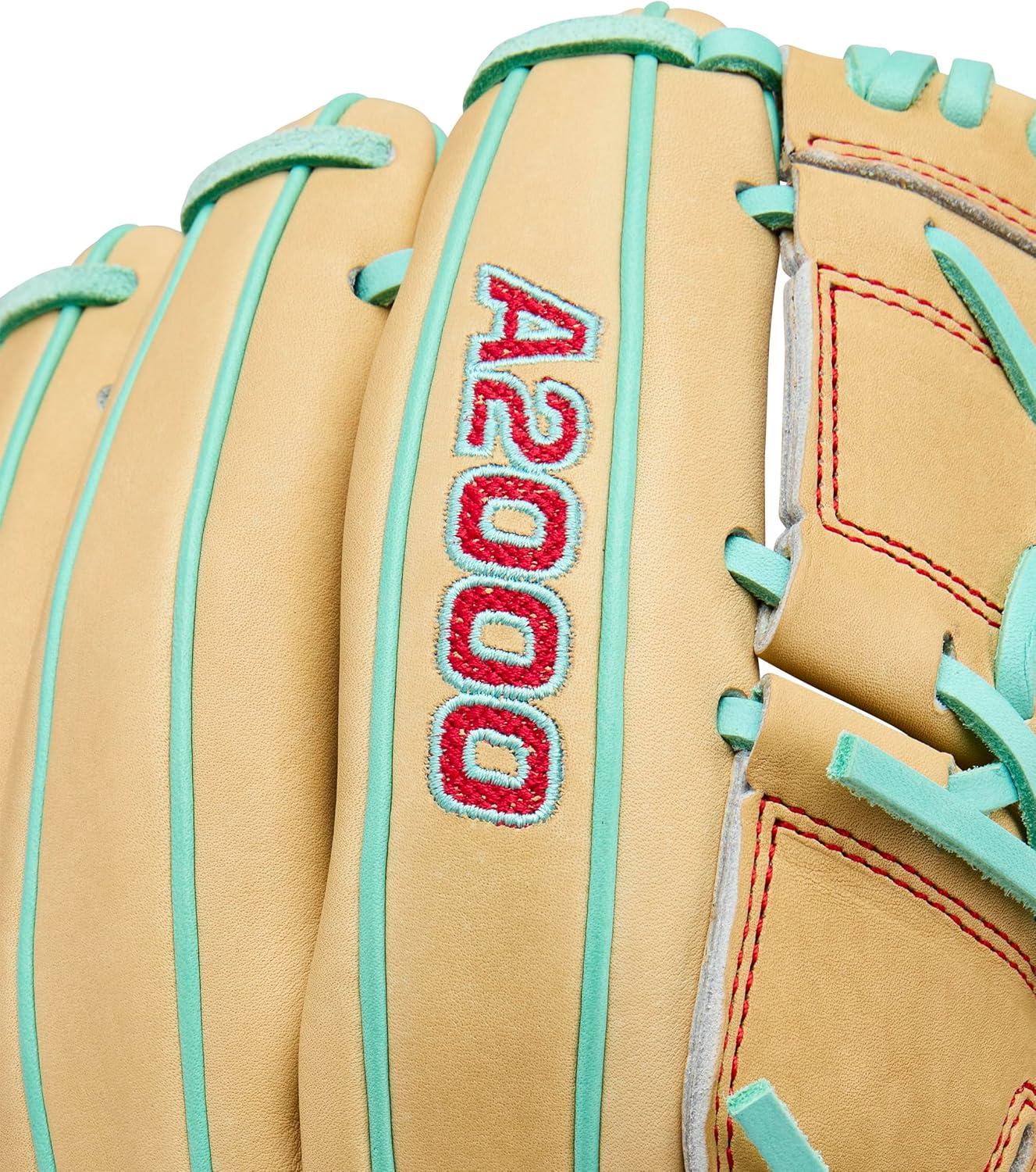 imageWilson Fall 2025 A2000 Baseball GlovesBlondeSeafoamRed