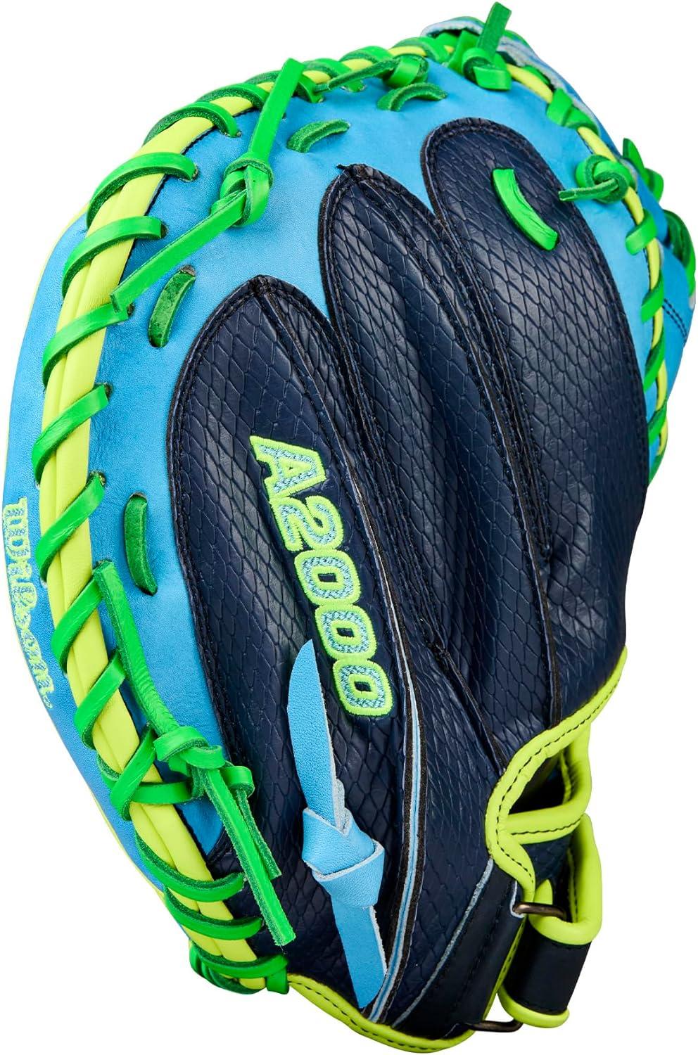 imageWilson Fall 2025 A2000 Baseball GlovesNavySky BlueNeon Green