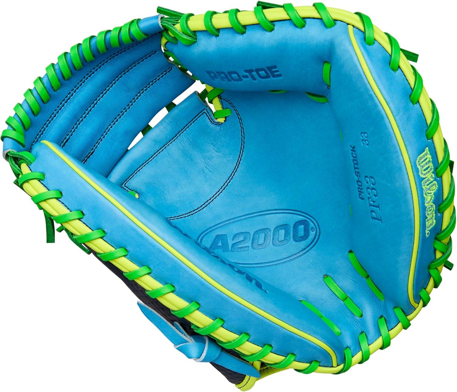 imageWilson Fall 2025 A2000 Baseball GlovesNavySky BlueNeon Green