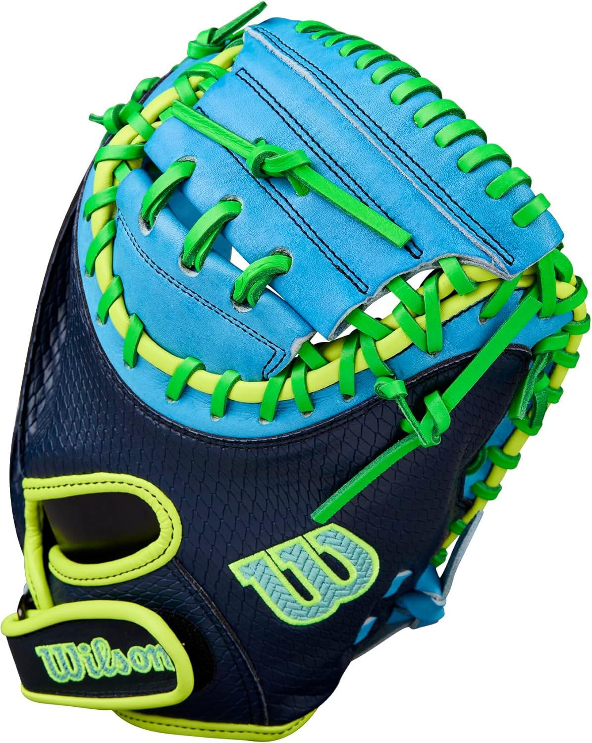 imageWilson Fall 2025 A2000 Baseball GlovesNavySky BlueNeon Green