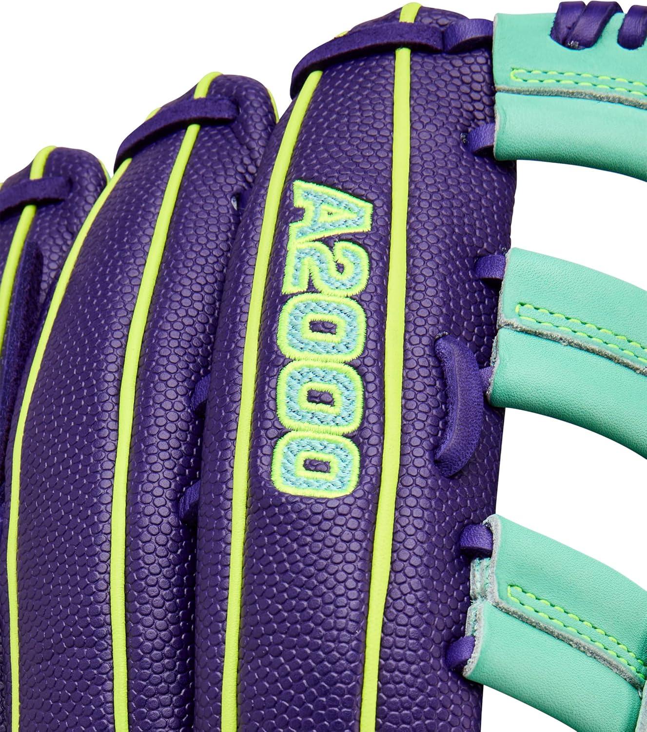 imageWilson Fall 2025 A2000 Baseball GlovesPurpleSeafoamOptic Yellow