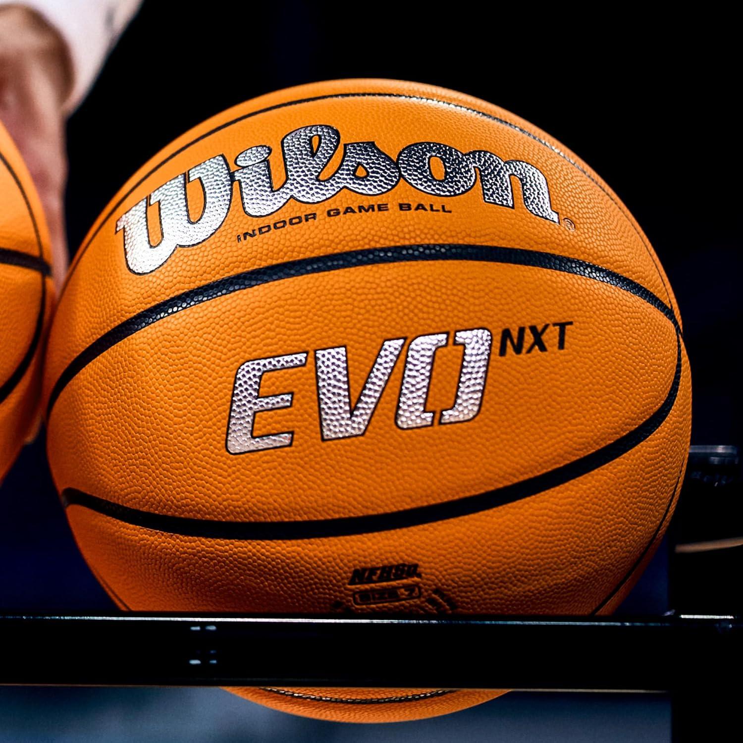 imageWilson NCAA Evo NXT Official Indoor Game Basketballs Sizes 6 and 7SilverOrange