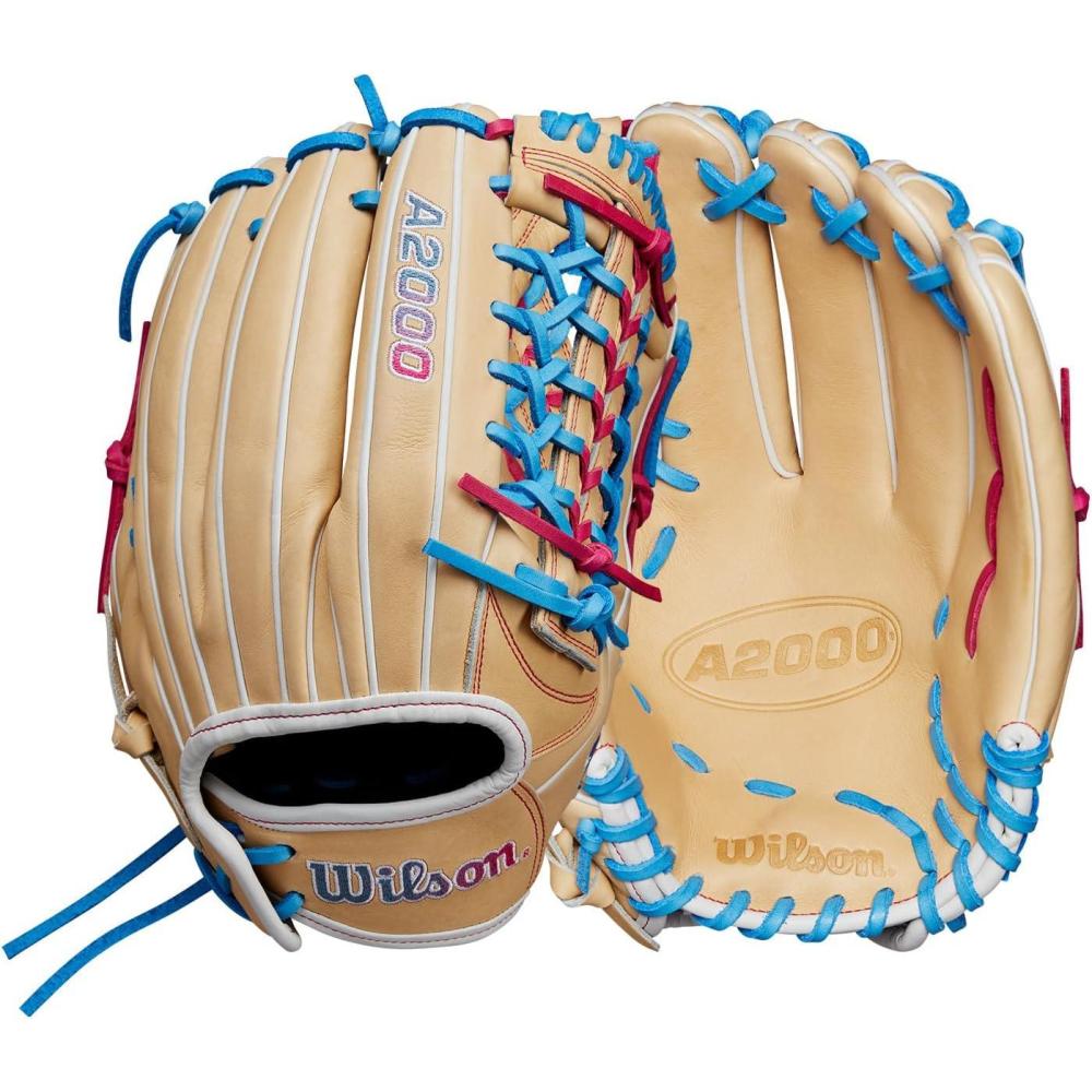 imageWilson Winter 2024 A2000 Fastpitch GlovesBlondeBlueFlamingo