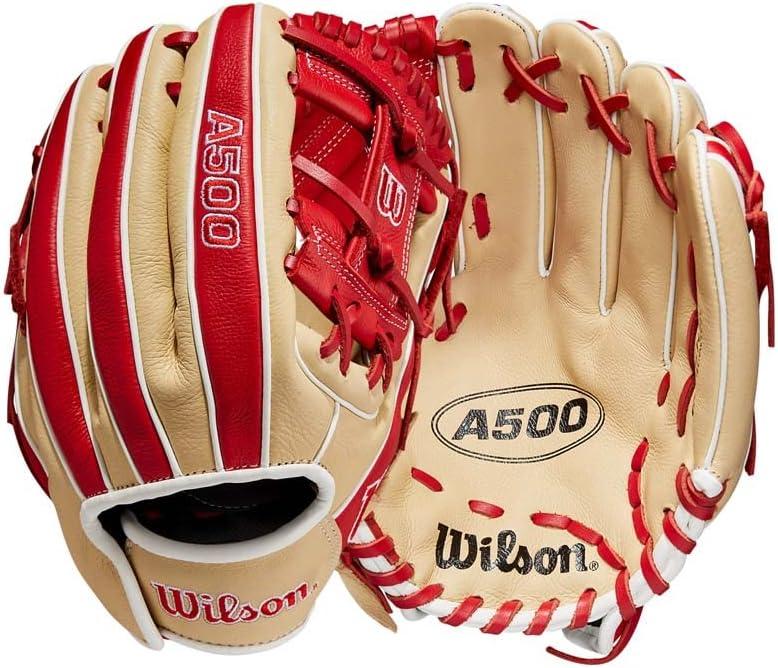 imageWilson 2023 A500 Youth Baseball GloveBlondeRedWhite