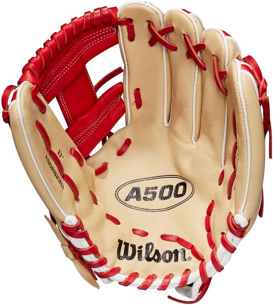imageWilson 2023 A500 Youth Baseball GloveBlondeRedWhite