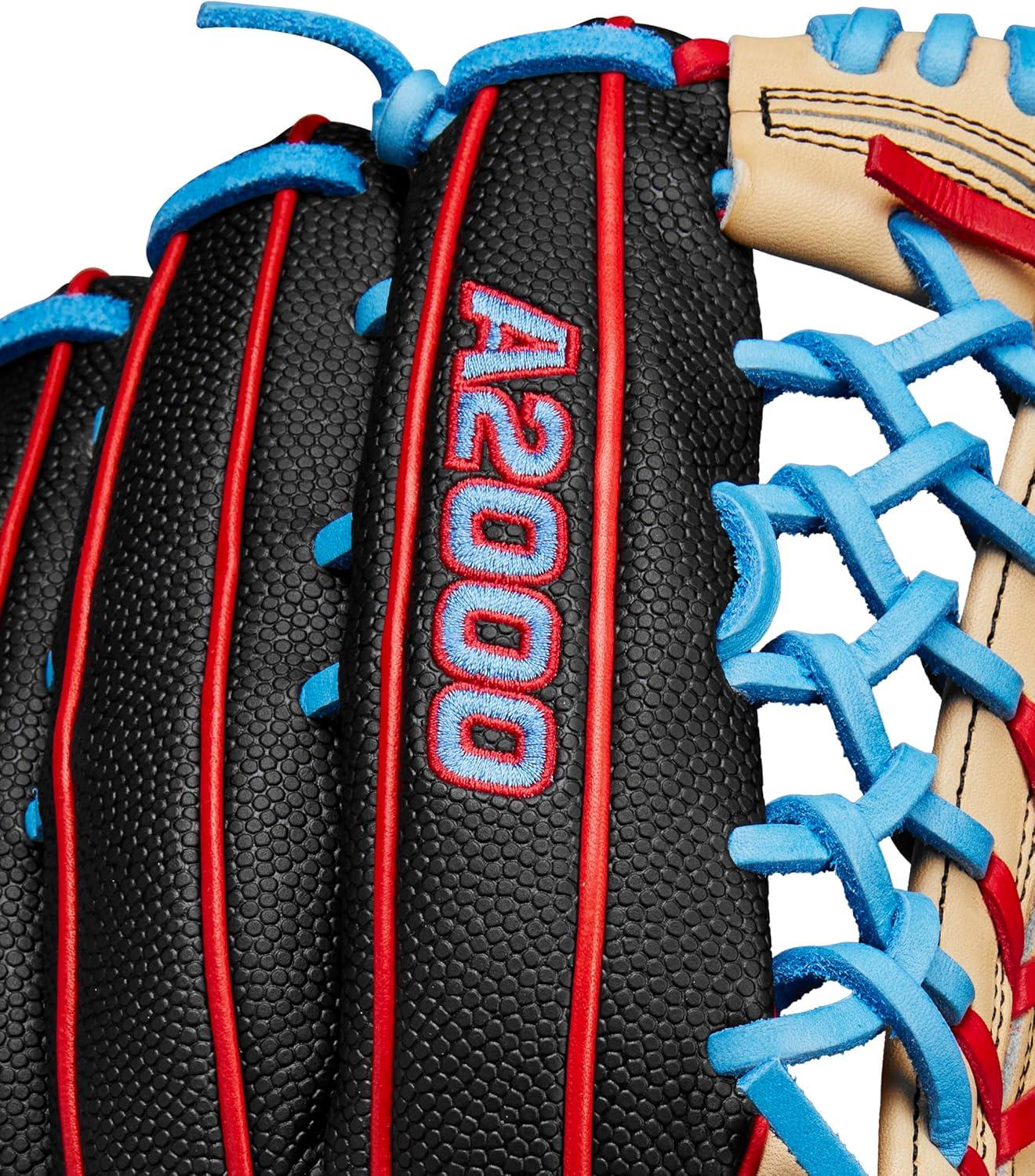 imageWilson Spring 2025 A2000 Baseball GlovesBlackRedSky Blue