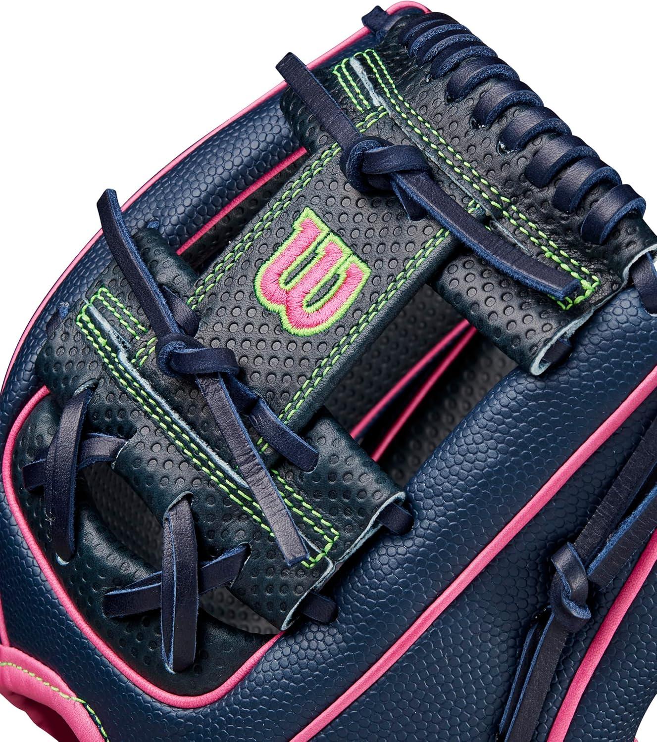 imageWilson Spring 2025 A2000 Baseball GlovesNavyFlamingoNeon Green