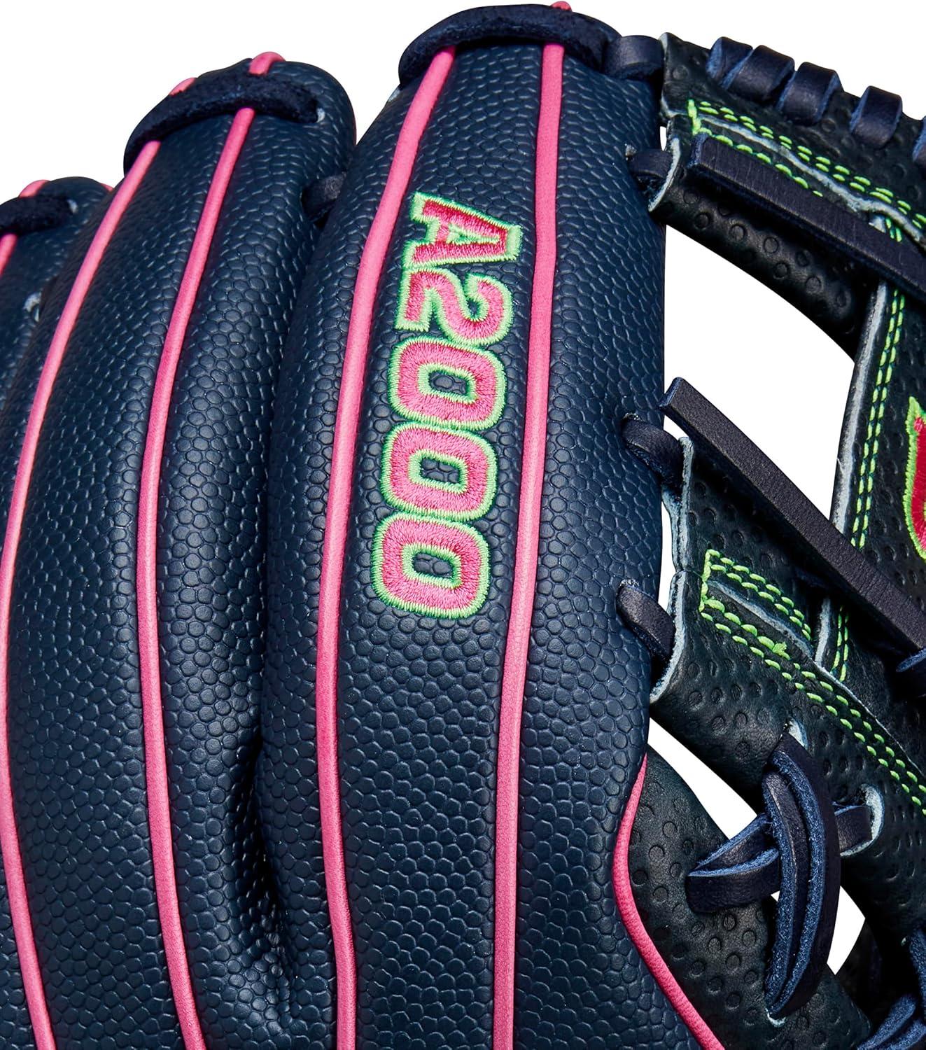 imageWilson Spring 2025 A2000 Baseball GlovesNavyFlamingoNeon Green