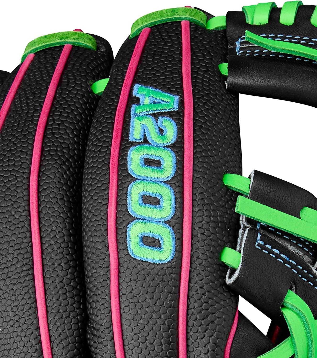 imageWilson Summer 2025 A2000 Baseball GlovesBlackNeon GreenFlamingo