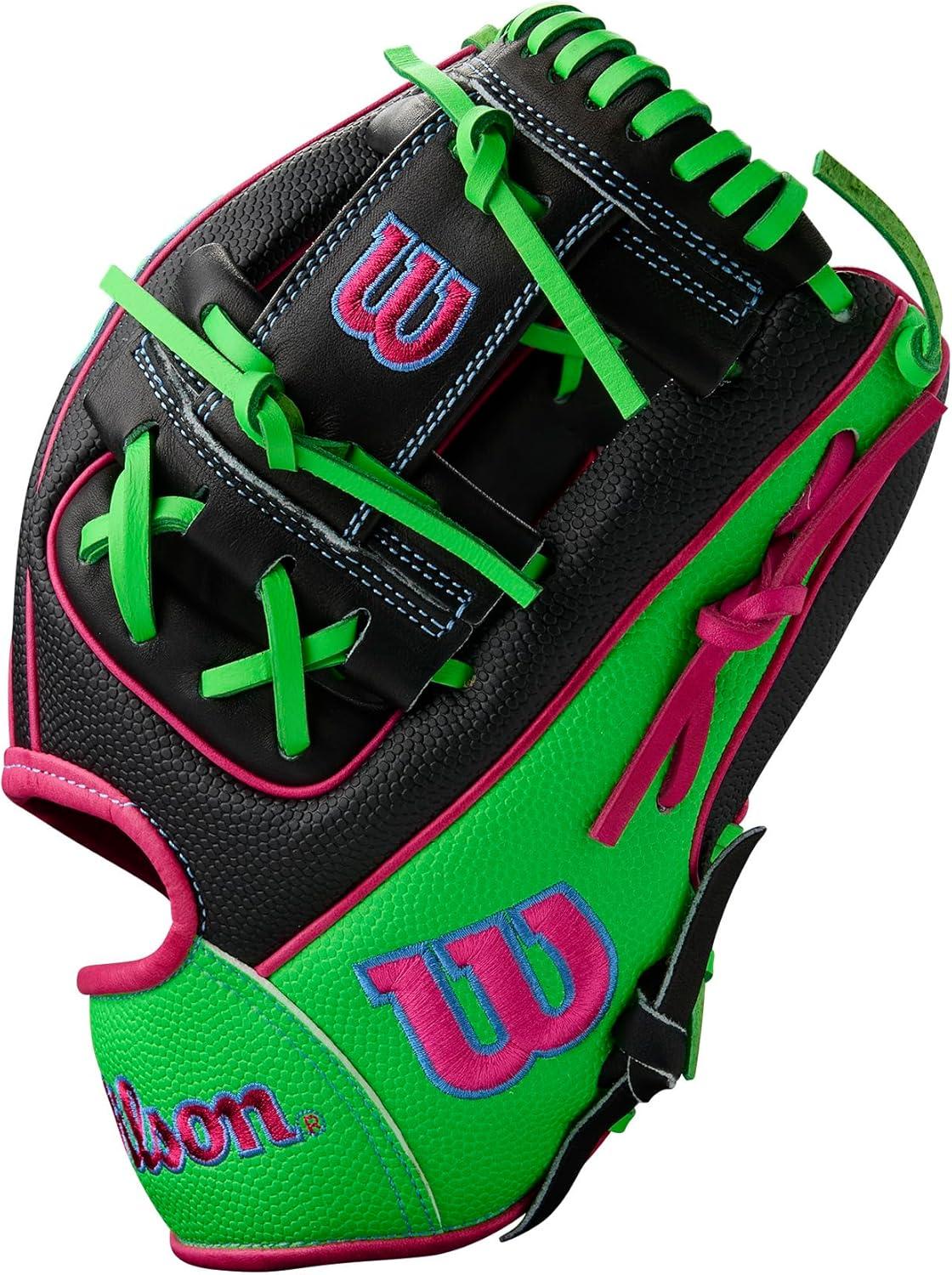 imageWilson Summer 2025 A2000 Baseball GlovesBlackNeon GreenFlamingo