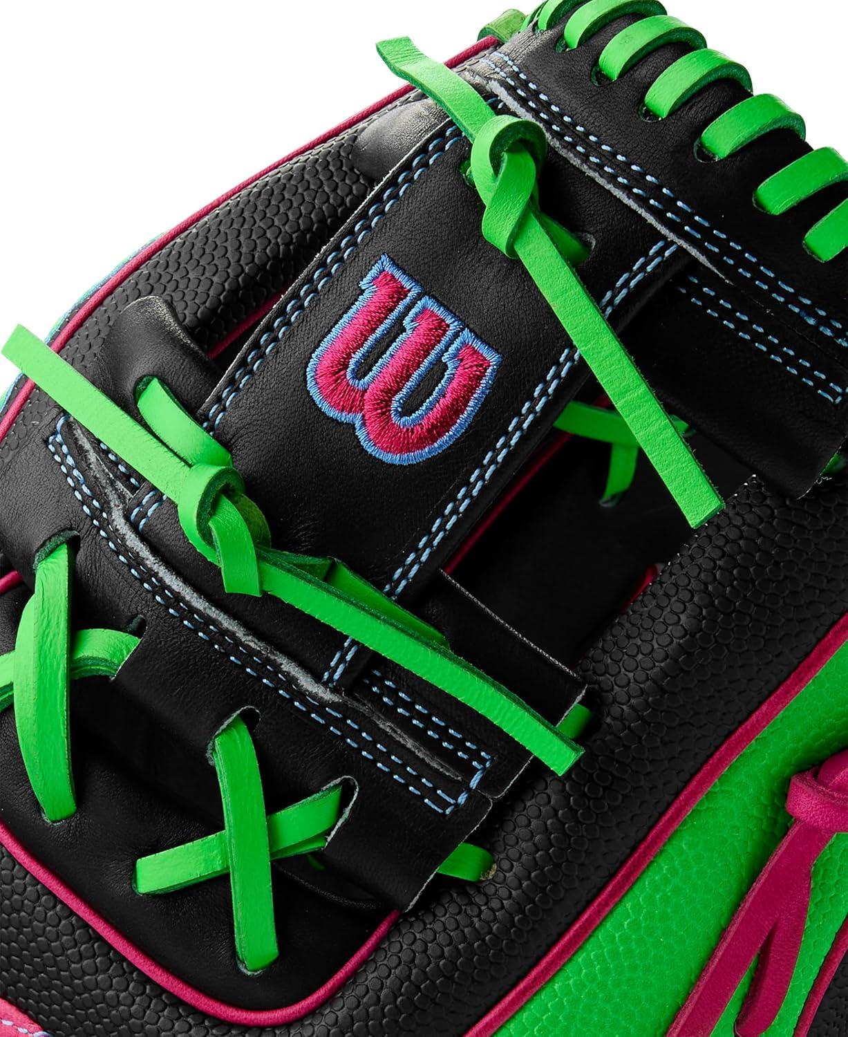 imageWilson Summer 2025 A2000 Baseball GlovesBlackNeon GreenFlamingo