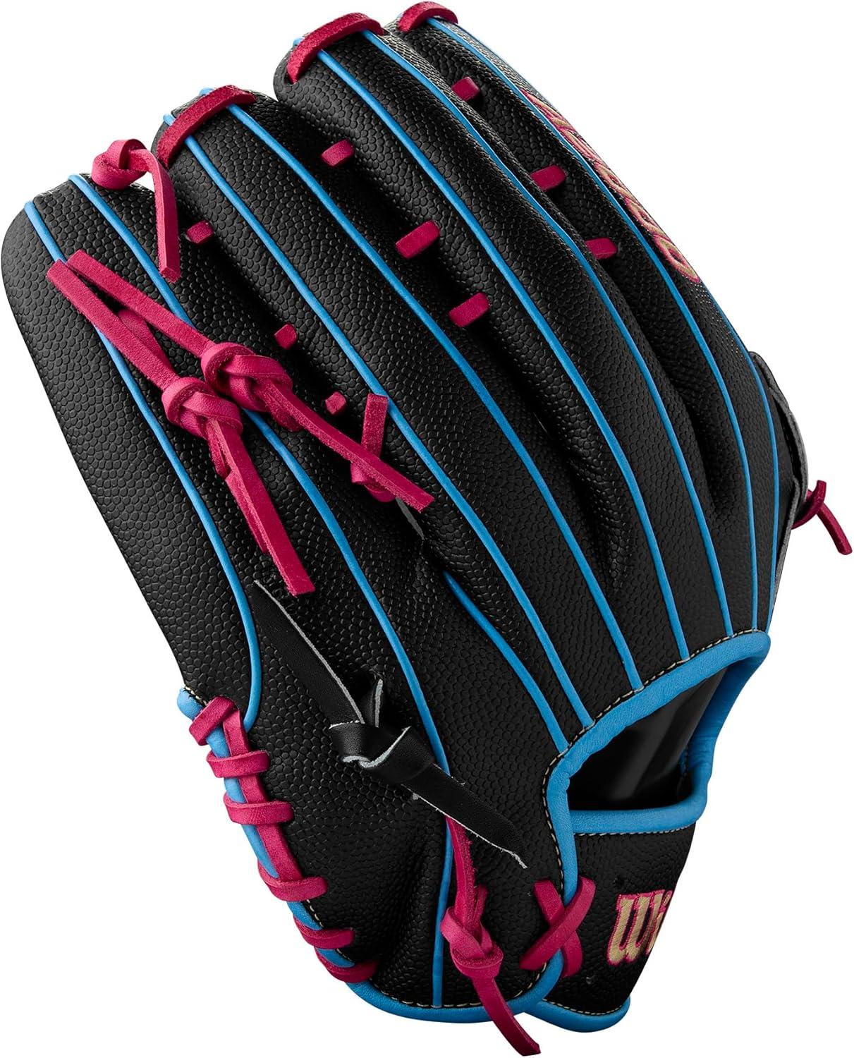 imageWilson Summer 2025 A2000 Baseball GlovesBlackSky BlueFlamingo