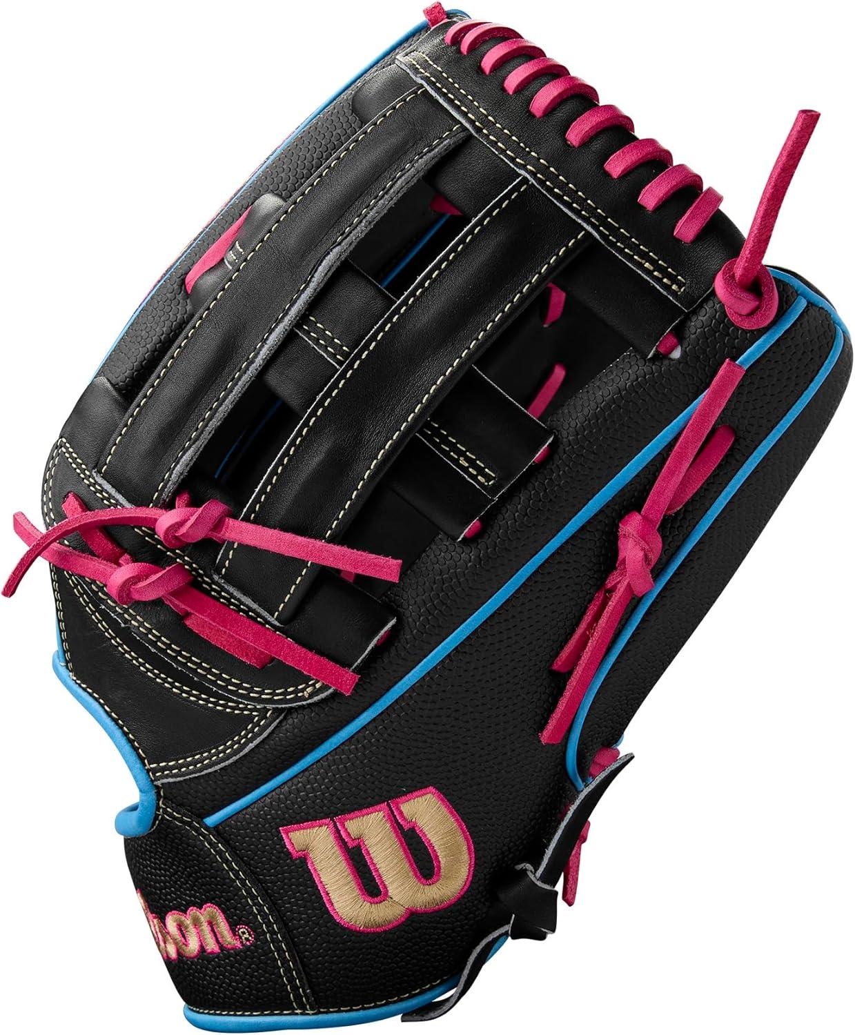 imageWilson Summer 2025 A2000 Baseball GlovesBlackSky BlueFlamingo