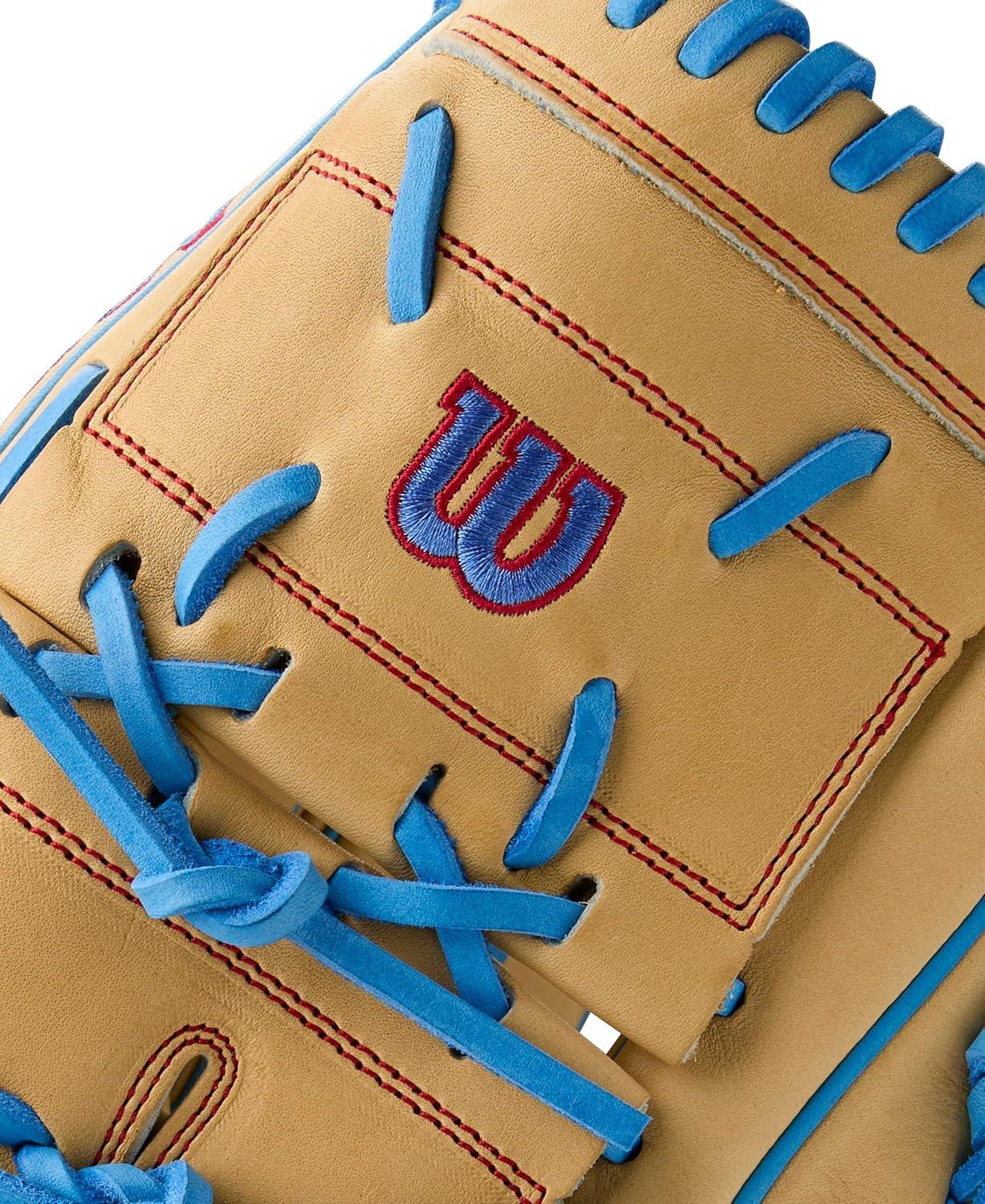 imageWilson Summer 2025 A2000 Baseball GlovesBlondeSky BlueRed