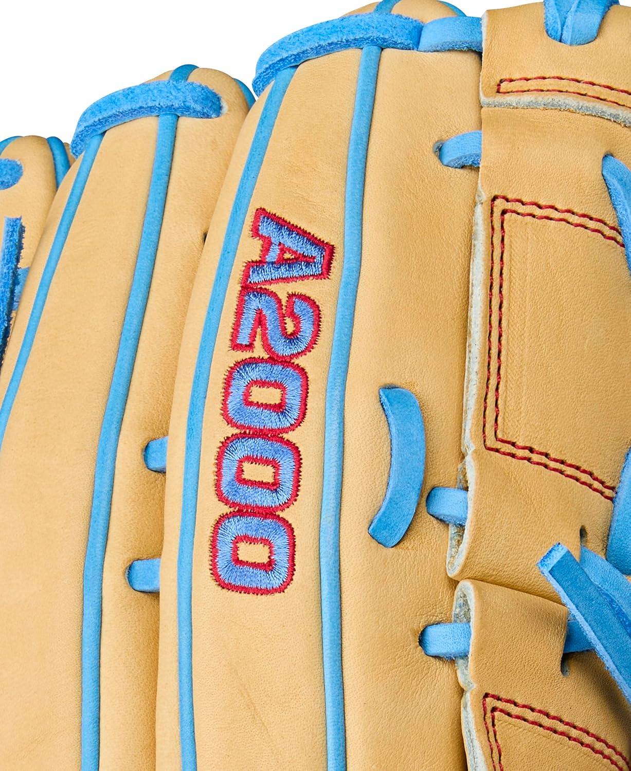 imageWilson Summer 2025 A2000 Baseball GlovesBlondeSky BlueRed