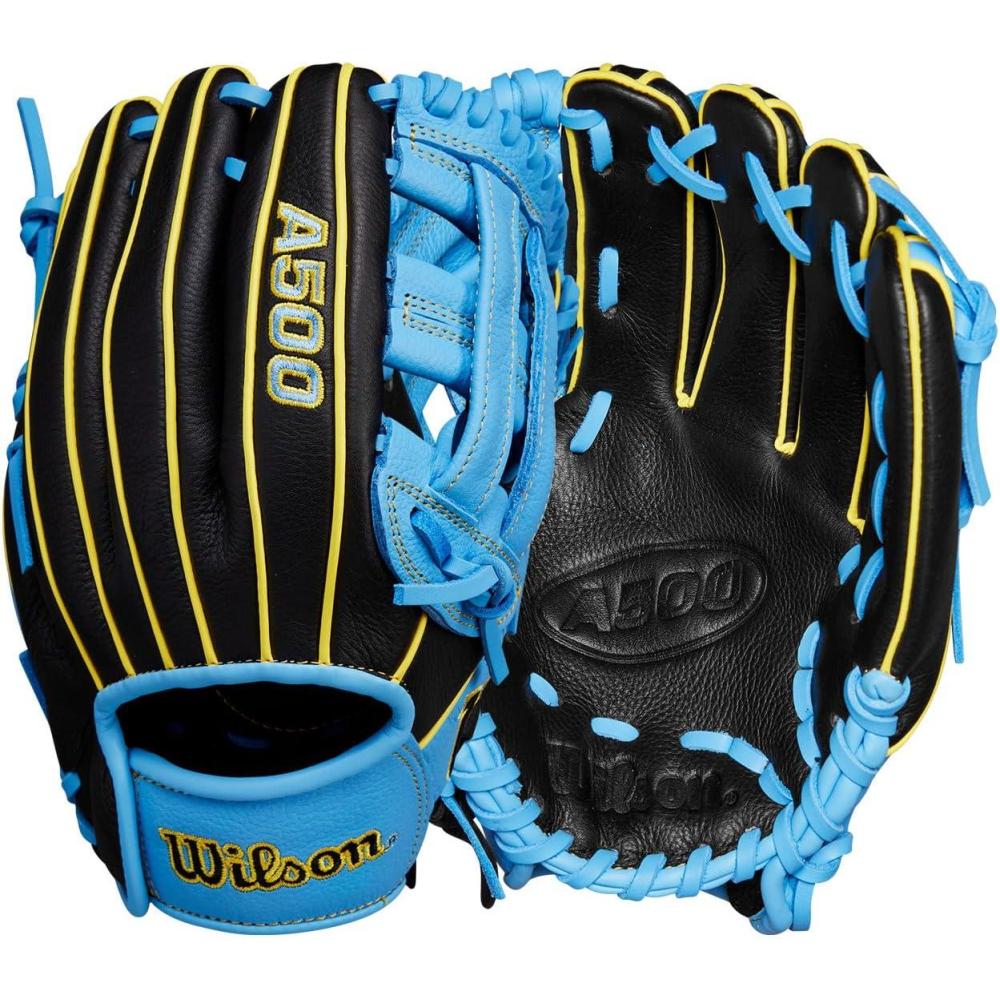 imageWilson A500 Youth Baseball GlovesBlackCool BlueYellow