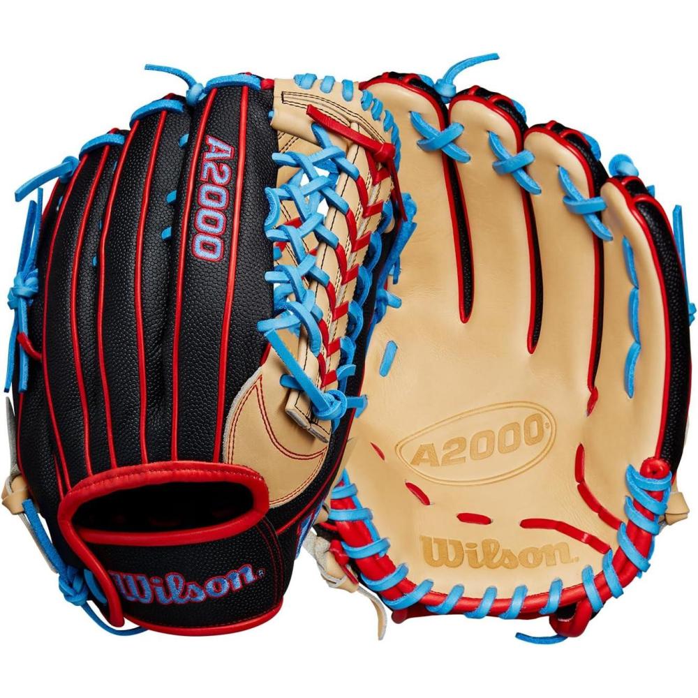imageWilson Spring 2025 A2000 Baseball GlovesBlackRedSky Blue