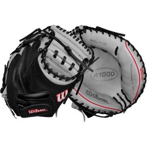 Wilson 2024 A1000 CM33 33” Baseball Catcher’s Mitt – Silver/Black/Red, Right Hand Throw