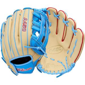 Wilson 2026 A450 Baseball Gloves(Blonde/Cool Blue/Red)