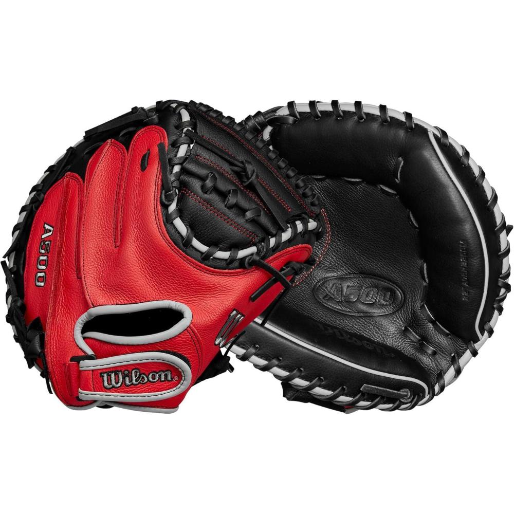 imageWilson A500 32 Youth Baseball Catchers Mitt  Right Hand Throw BlackRedGrey