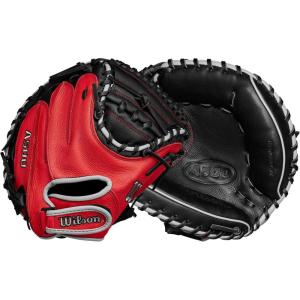 Wilson A500 32″ Youth Baseball Catcher’s Mitt – Right Hand Throw, Black/Red/Grey