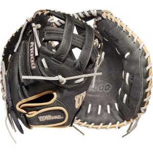 Wilson 2022 A1000 CM33 33″ Fastpitch Catcher’s Mitt – Right Hand Throw, Grey/Blonde/White