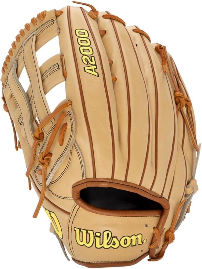 imageWilson A2000 Outfield Baseball Gloves 1225 125 and 1275BlondeSaddle Tan