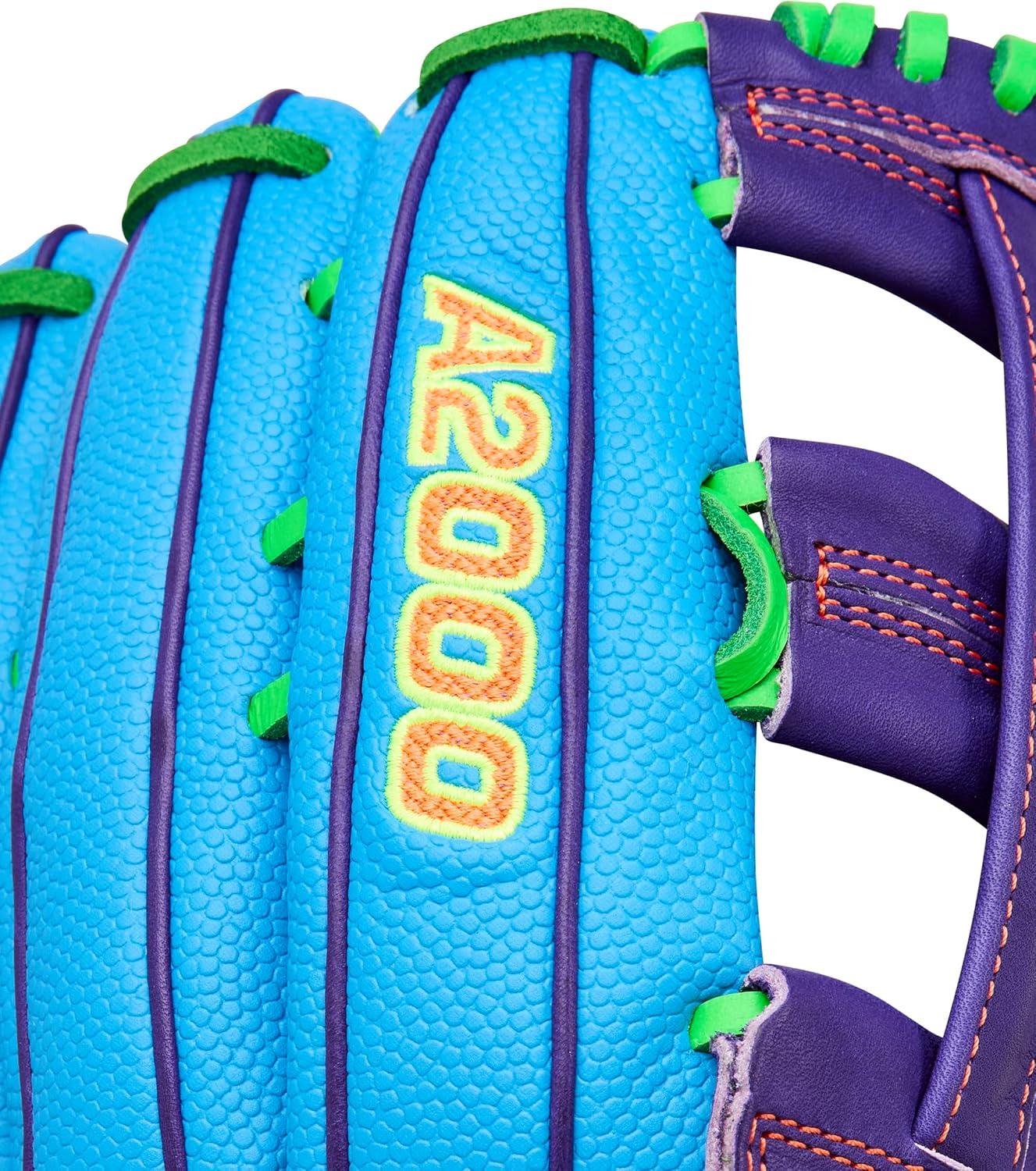 imageWilson Spring 2026 A2000 Baseball GlovesSky BluePurpleNeon Green