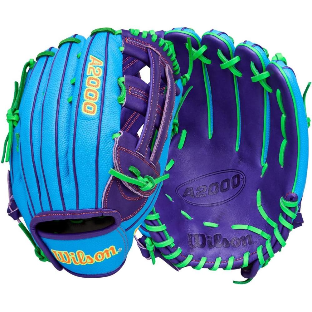 imageWilson Spring 2026 A2000 Baseball GlovesSky BluePurpleNeon Green