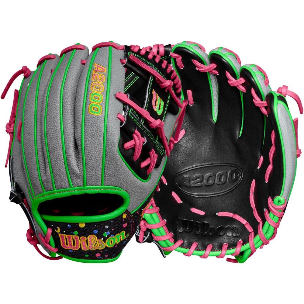 imageWilson Winter 2024 A2000 Baseball GlovesGreyGreenPink