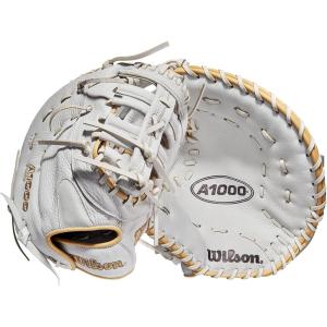 WILSON 2022 A1000 1620 12.5″ Fastpitch Softball First Base Mitt – Right Hand Throw, White/Blonde/Grey