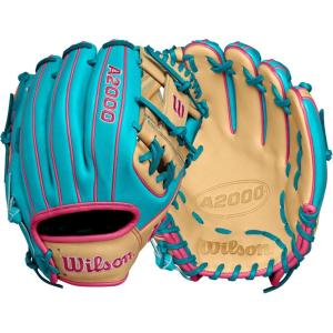 Wilson Spring 2025 A2000 1786 11.5″ Infield Baseball Glove – Right Hand Throw, Teal/Blonde/Flamingo