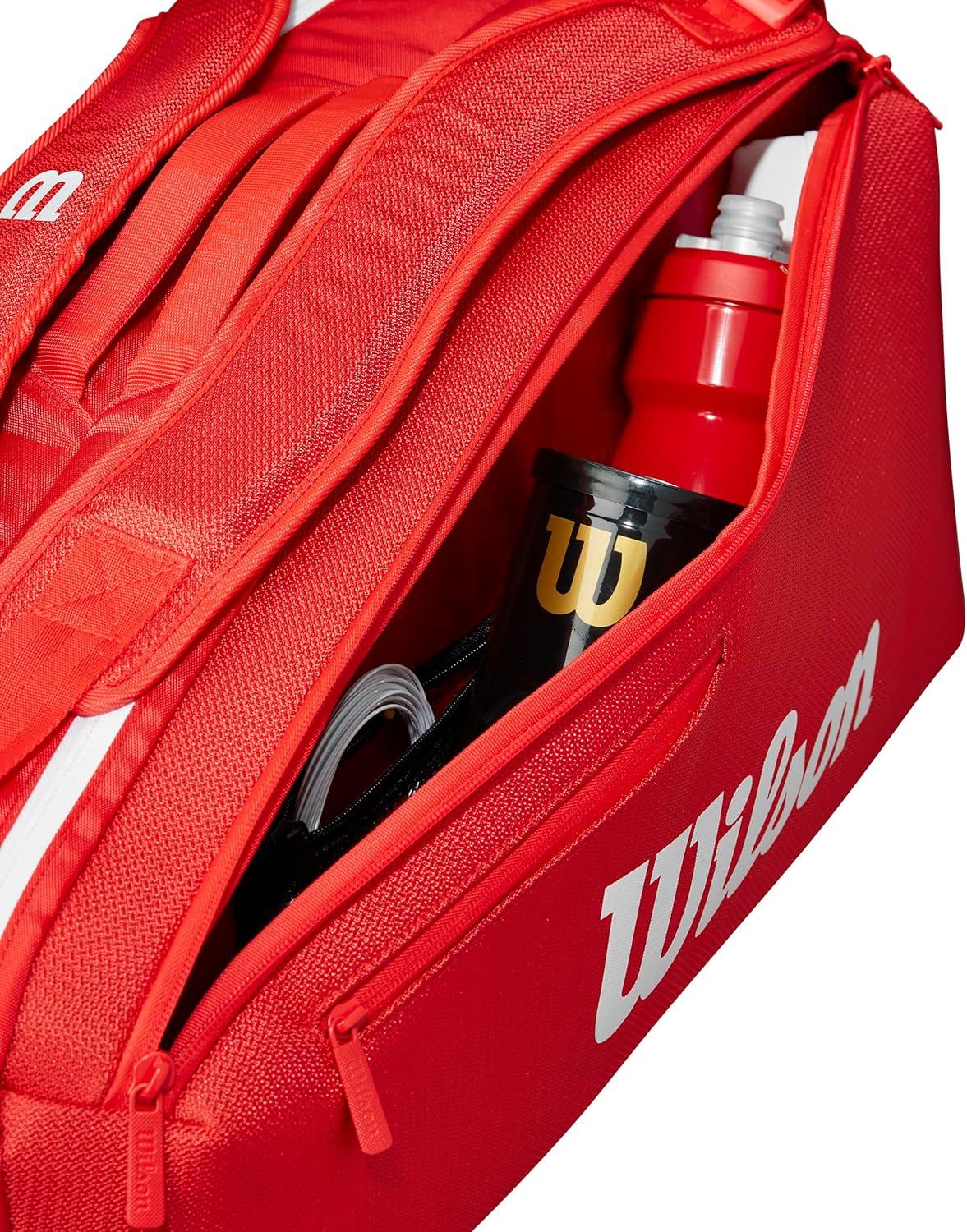 imageWILSON 2025 Super Tour Red Tennis Racket Bags RedWhiteRacket Bag Holds up to 6 Rackets