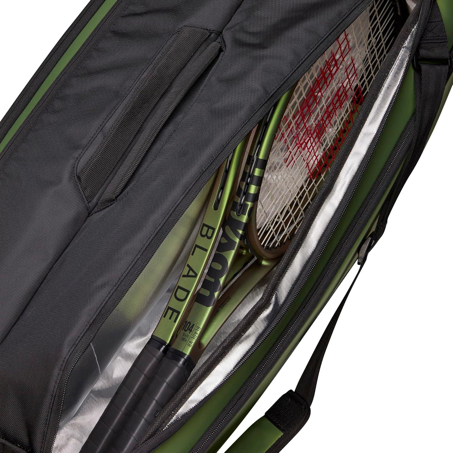 imageWilson Blade V8 Super Tour Tennis Racket Bag GreenBlack Holds up to 9 Rackets