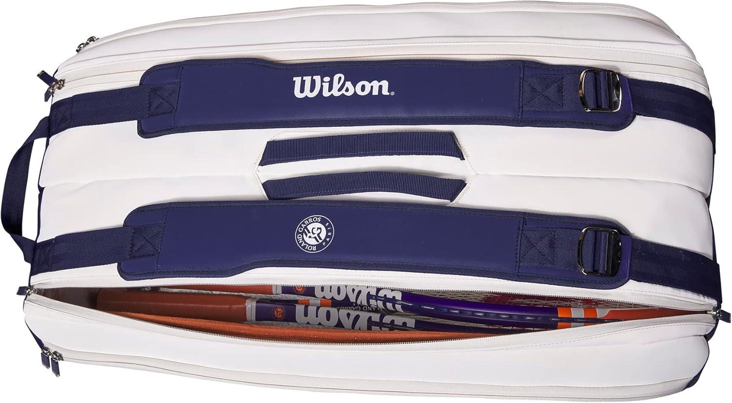 imageWilson Roland Garros Super Tour Tennis Racket Bag NavyWhite Holds up to 9 Rackets