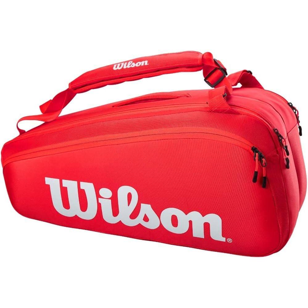 imageWILSON Super Tour Tennis Racket Bag RedWhite Holds up to 9 Rackets