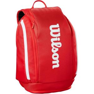 WILSON 2025 Super Tour Red Tennis Racket Bags – Red/White(Backpack – Holds up to 2 Rackets)