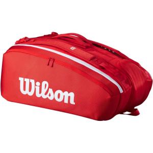 WILSON 2025 Super Tour Red Tennis Racket Bags – Red/White(Racket Bag – Holds up to 15 Rackets)