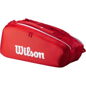 WILSON 2025 Super Tour Red Tennis Racket Bags – Red/White(Racket Bag – Holds up to 9 Rackets)