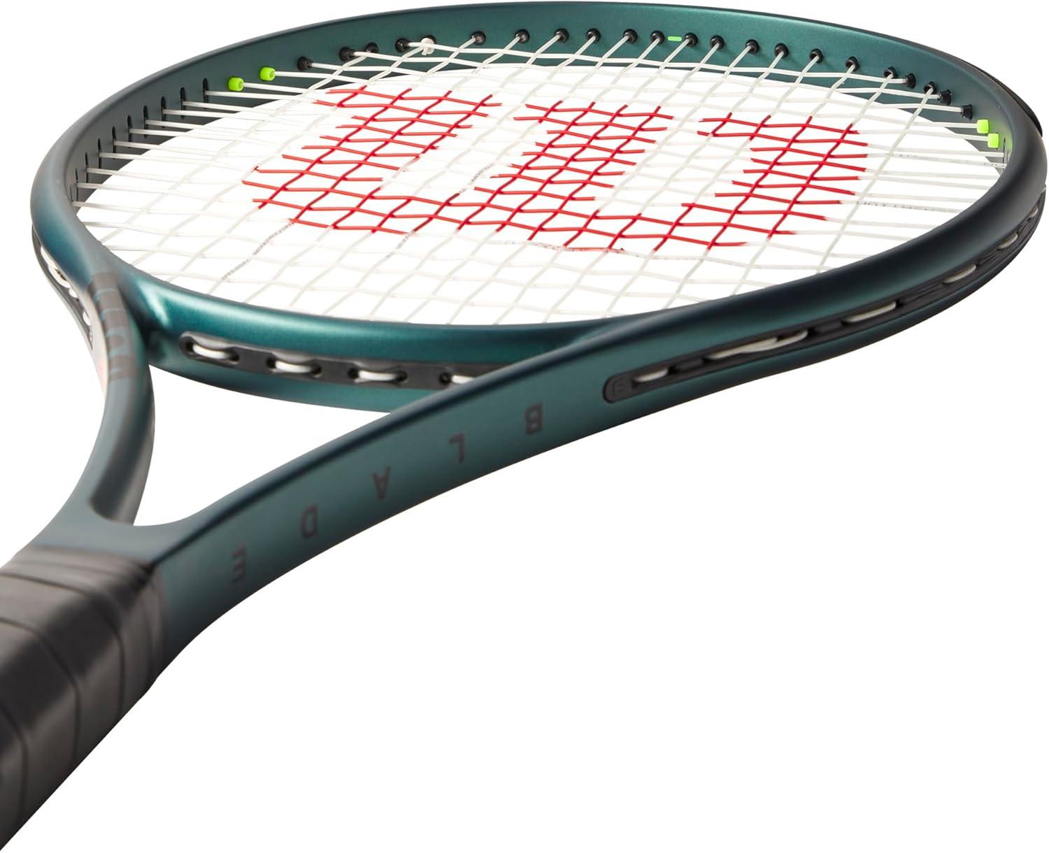 imageWilson Blade 104 V9 Strung Performance Tennis Rackets Strung with Sensation 16 Natural at Mid Range TensionGrip Size 4 4 12