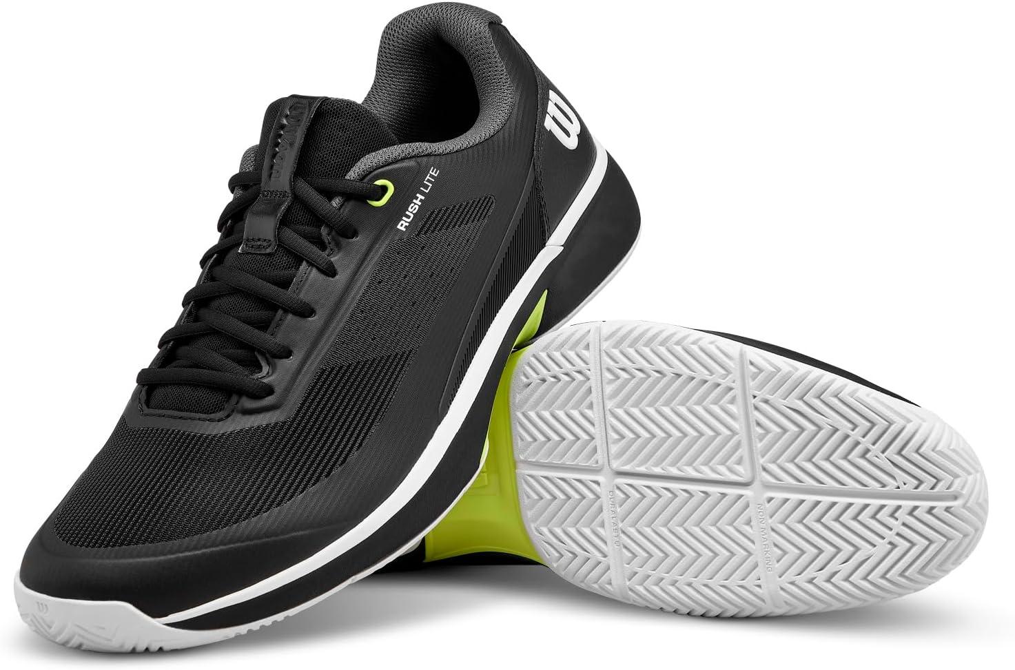 imageWILSON Mens Rush Lite 5 Tennis ShoesBlackWhiteSafety Yellow