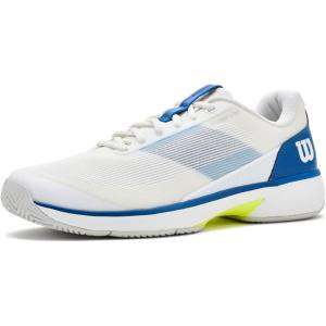WILSON Men’s Rush Lite 5 Tennis Shoes(White/Deja Vu Blue/Safety Yellow)